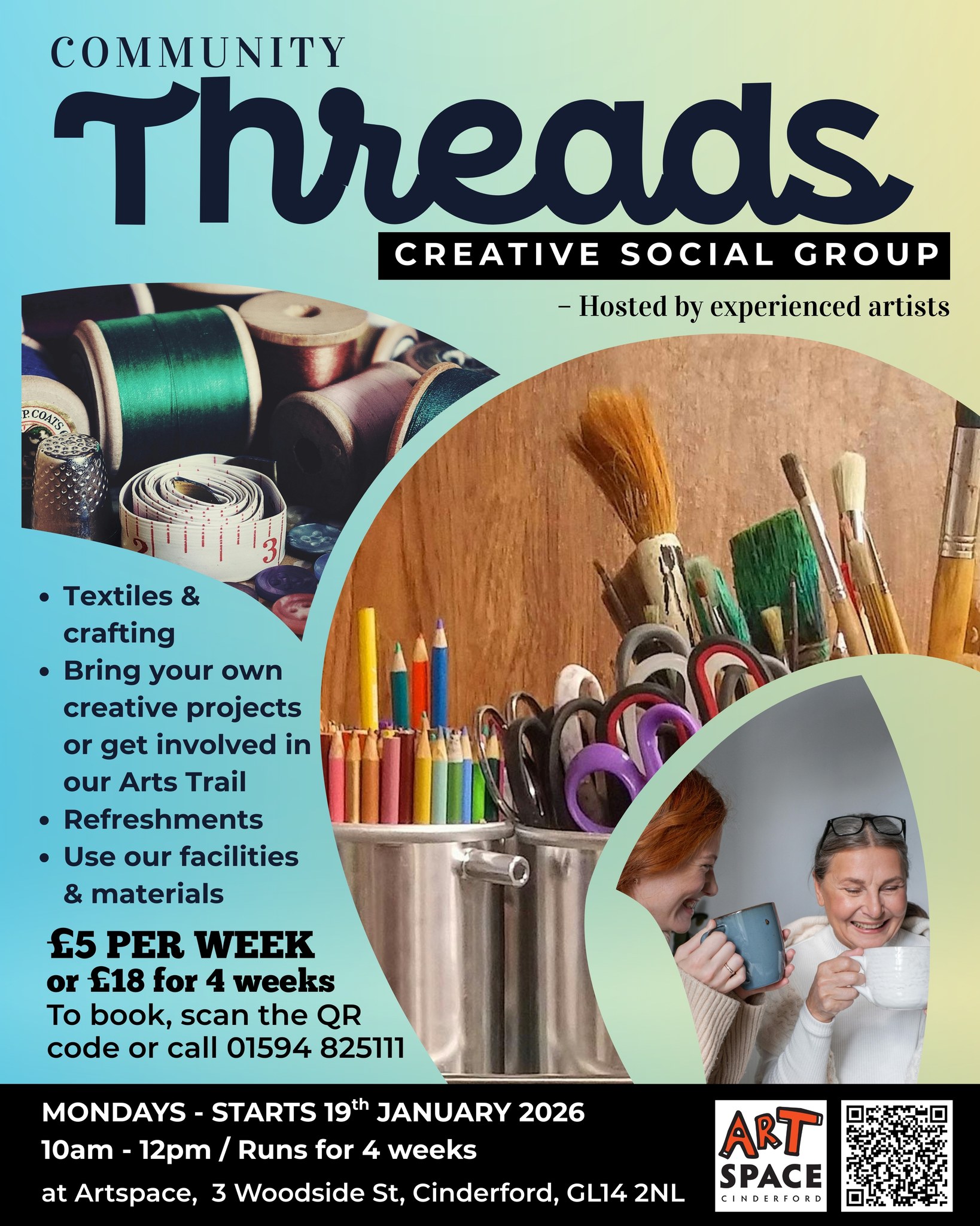 Community Threads MONDAY 19th JANUARY for 4 weeks 10am - 12pm. Artspace Cinderford. call 01594 825111. Email dan@artspacecinderford.org